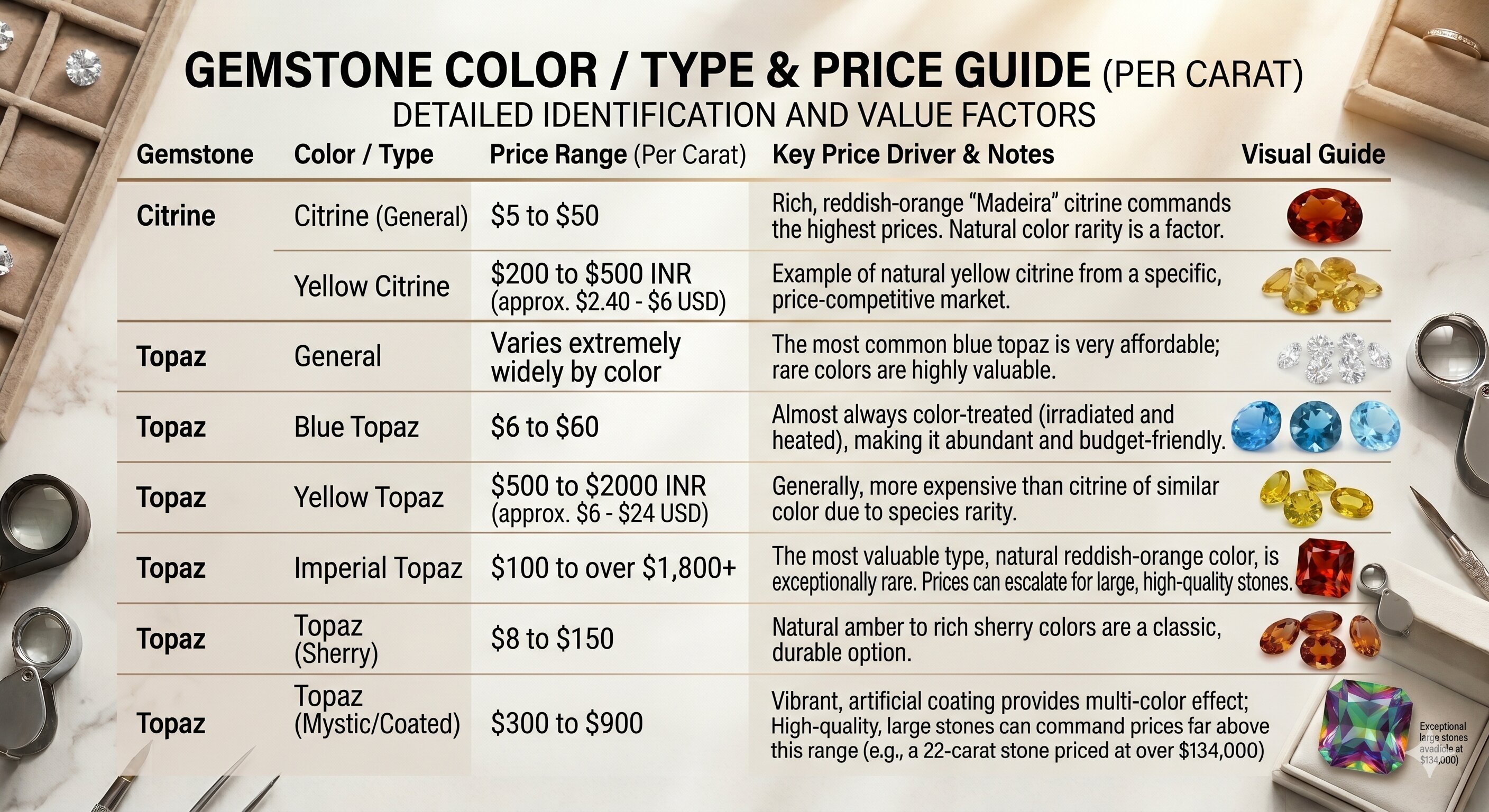 gemstone color type price guide